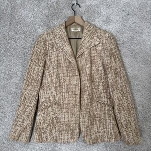 Vintage Talbots Women's Blazer Jacket Size 6 Tan Cream Pink Silk Blend‎ Lined